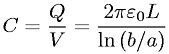 Capacitance of a cylindrical capacitor